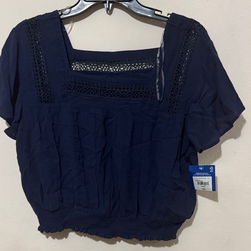 Arizona Jean Company Navy Crop Top with Lace Detail
